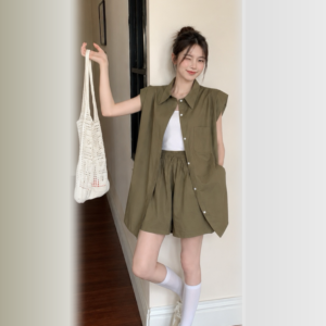 棉麻度假短褲套裝