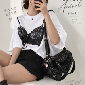 韓系皺褶感斜背背包